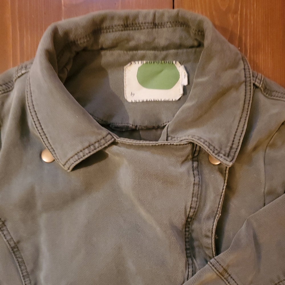 Anthropologie Green Fatigue Asymmetric Zip Button Lined Jacket w/ Pockets Small - Picture 3 of 15